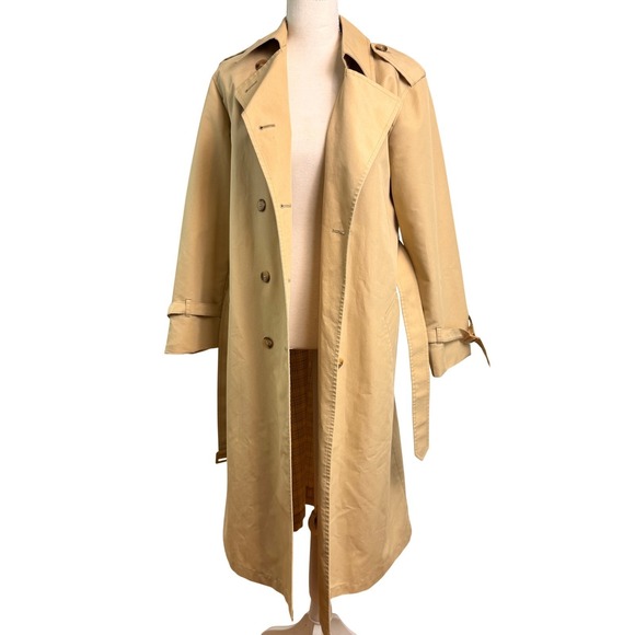 Vintage Long Trench Coat Womens 10 Tan Belted Double Breasted Old Money Preppy - Picture 2 of 12